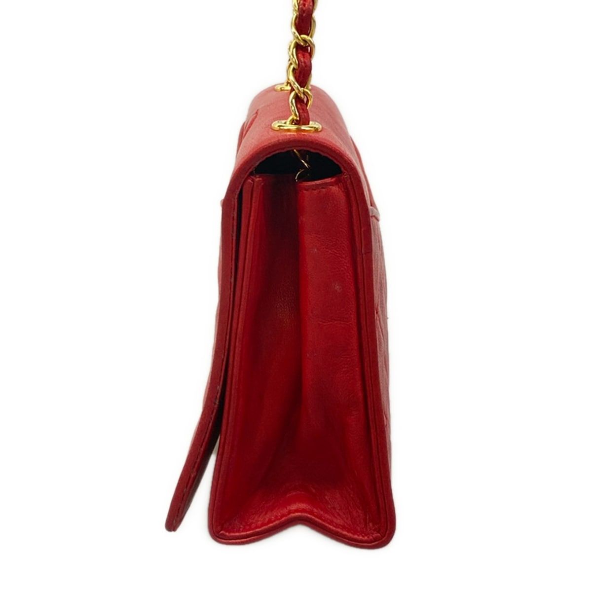 Chanel Shoulder Bag Quilted Red Chain Gold Lambskin — view 4