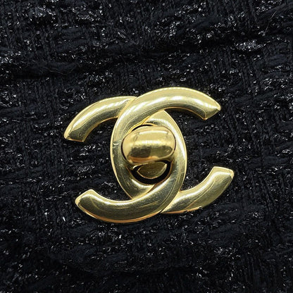 Chanel Chain Shoulder Bag CC Logo Tweed Mini Flap Black — view 8