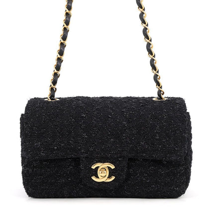 Chanel Chain Shoulder Bag CC Logo Tweed Mini Flap Black