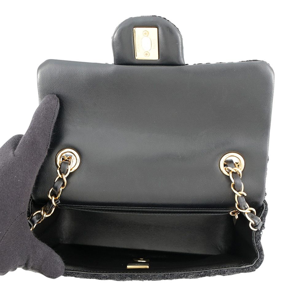 Chanel Chain Shoulder Bag CC Logo Tweed Mini Flap Black — view 5