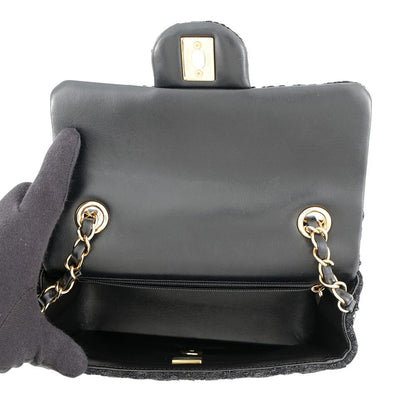 Chanel Chain Shoulder Bag CC Logo Tweed Mini Flap Black — view 5