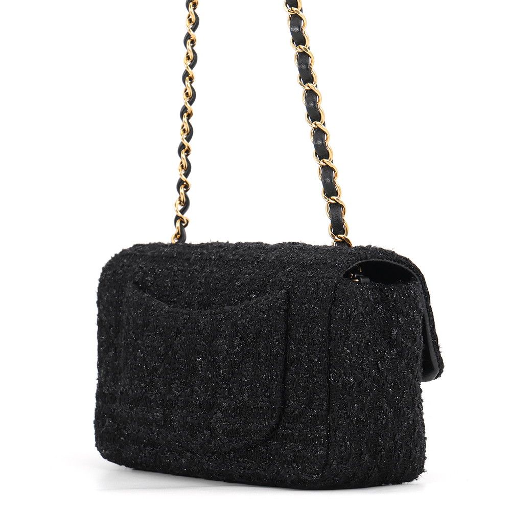 Chanel Chain Shoulder Bag CC Logo Tweed Mini Flap Black — view 2