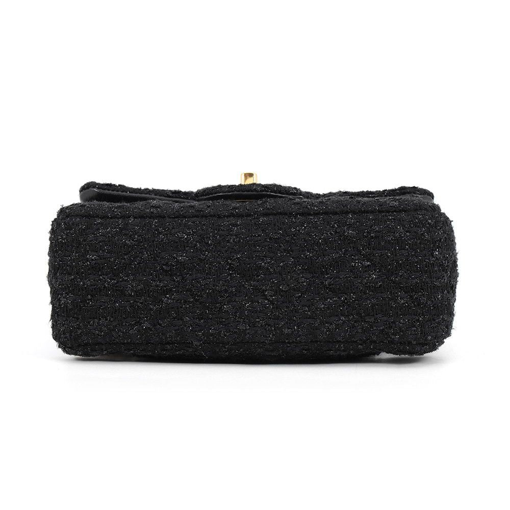 Chanel Chain Shoulder Bag CC Logo Tweed Mini Flap Black — view 3