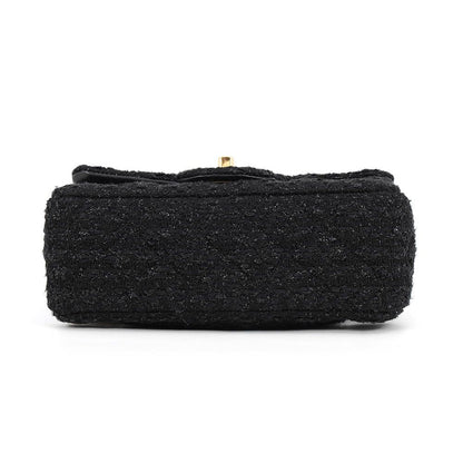 Chanel Chain Shoulder Bag CC Logo Tweed Mini Flap Black — view 3