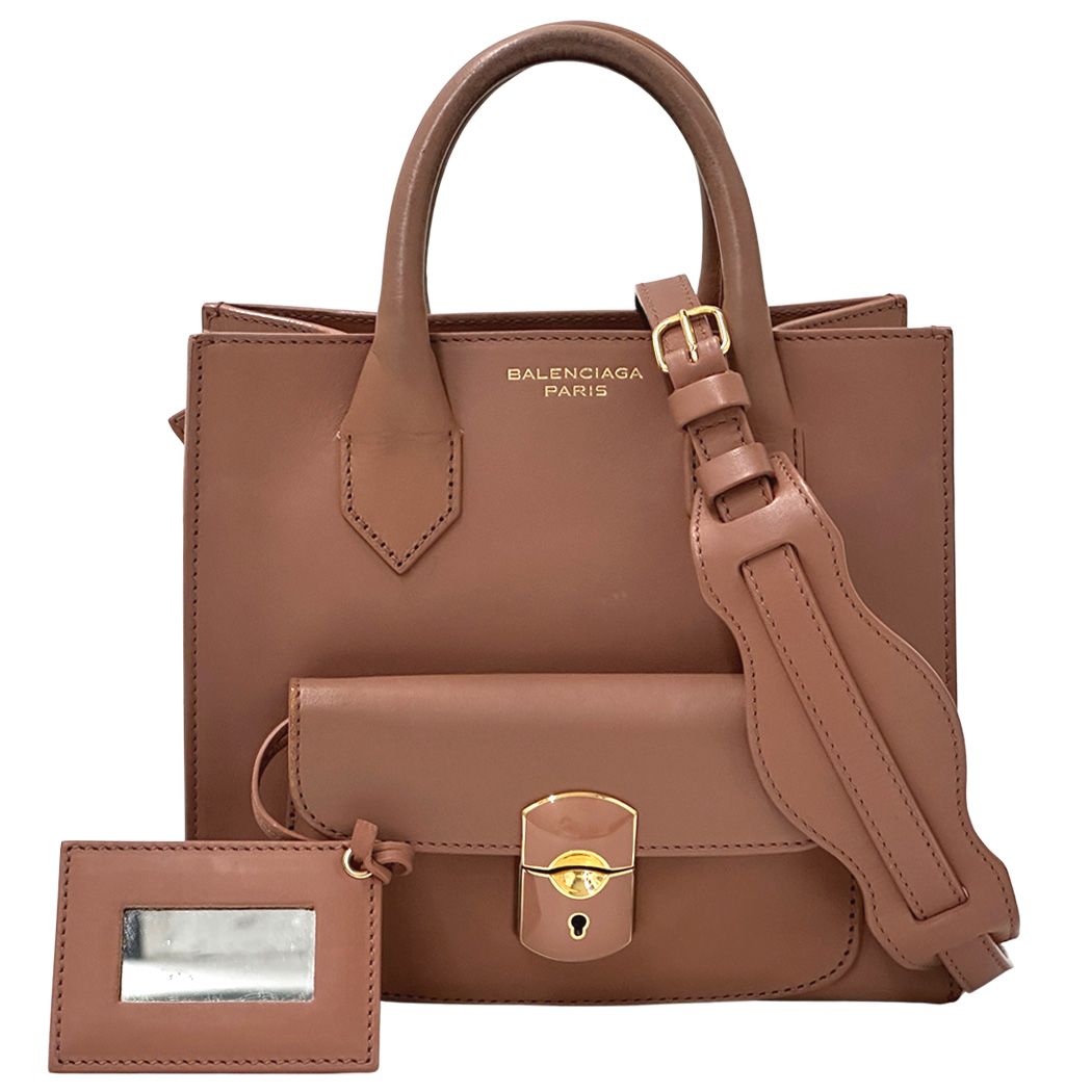Balenciaga 2-Way Shoulder Bag Leather Padlock Mini All Afternoon Pink Beige