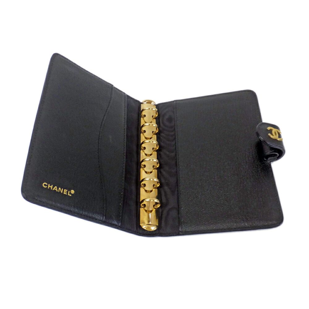 Chanel Agenda Cover Black CC Logo 6 Hole Leather Gold Planner — view 6