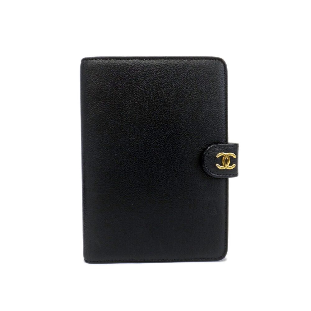 Chanel Agenda Cover Black CC Logo 6 Hole Leather Gold Planner