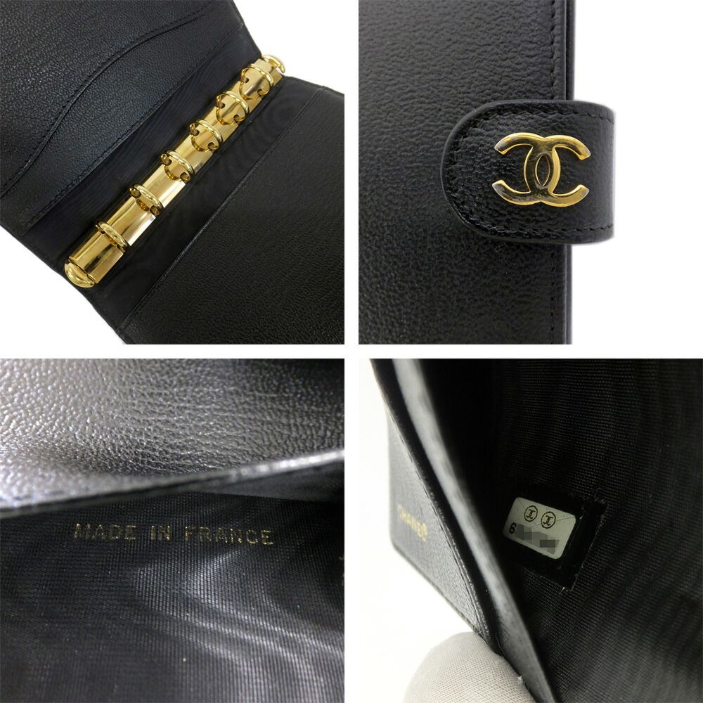 Chanel Agenda Cover Black CC Logo 6 Hole Leather Gold Planner — view 8