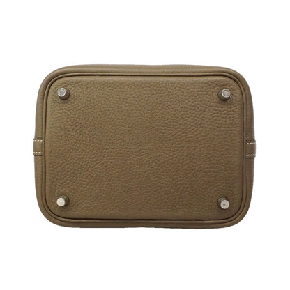 Hermes Handbag Picotin Lock PM Taurillon Clemence Etoupe Silver — view 3