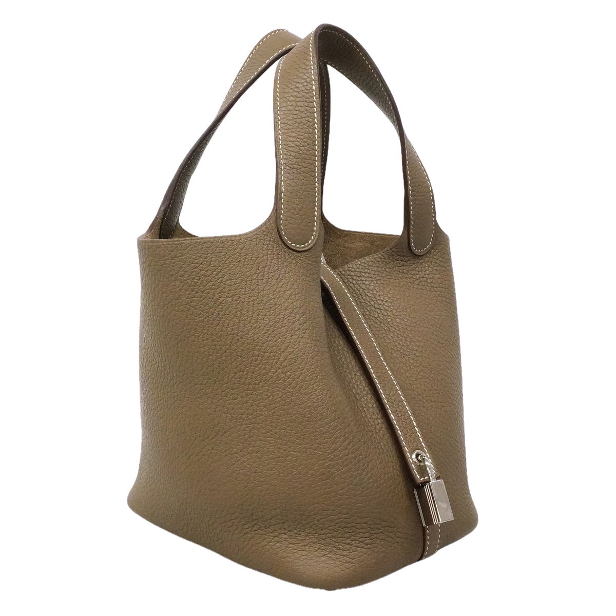 Hermes Handbag Picotin Lock PM Taurillon Clemence Etoupe Silver — view 2