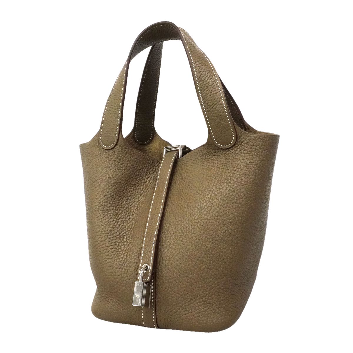 Hermes Handbag Picotin Lock PM Taurillon Clemence Etoupe Silver