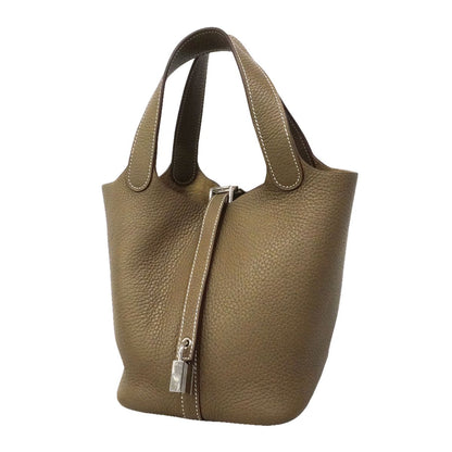 Hermes Handbag Picotin Lock PM Taurillon Clemence Etoupe Silver