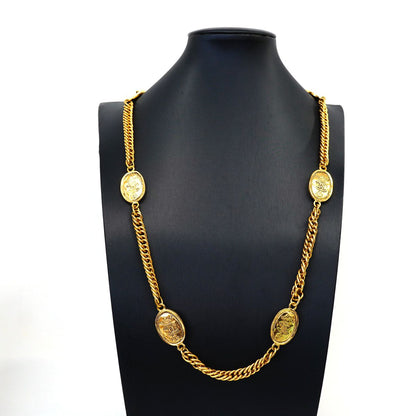 Chanel Necklace Vintage CC Logo Crown Oval Gold Plated — view 6
