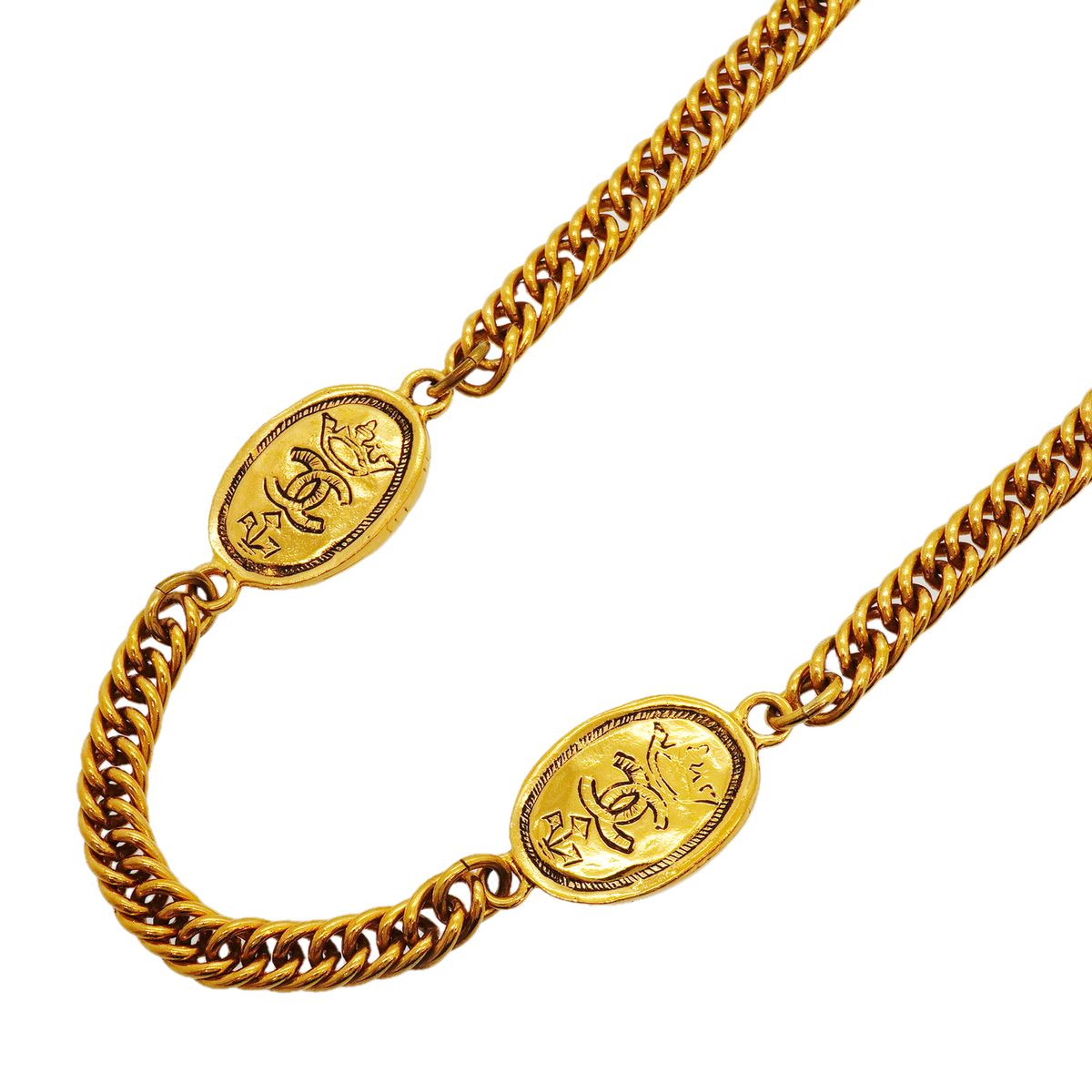 Chanel Necklace Vintage CC Logo Crown Oval Gold Plated