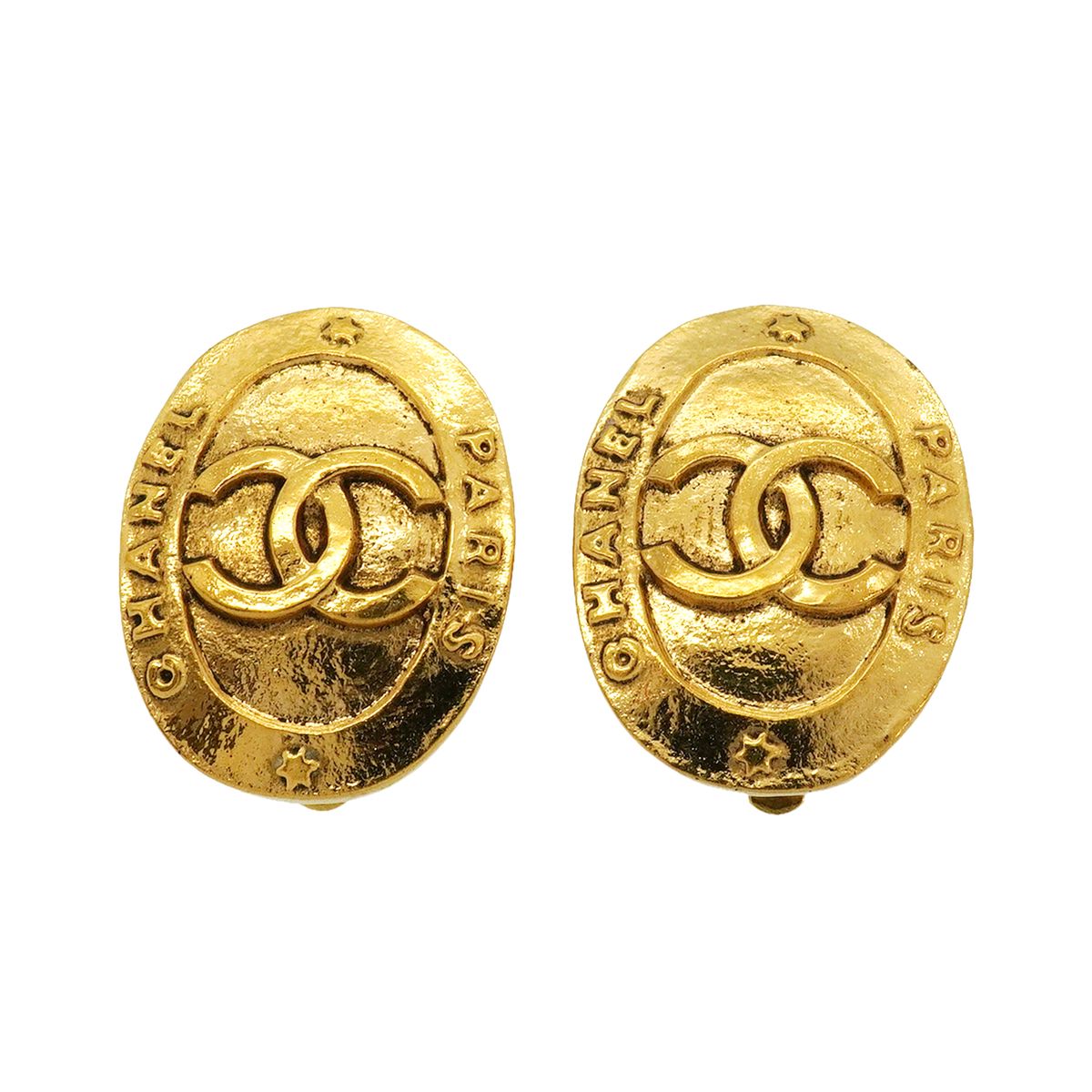 Chanel Earrings Vintage CC Logo Oval Gold Plated
