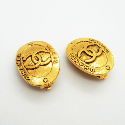 Chanel Earrings Vintage CC Logo Oval Gold Plated — view 2