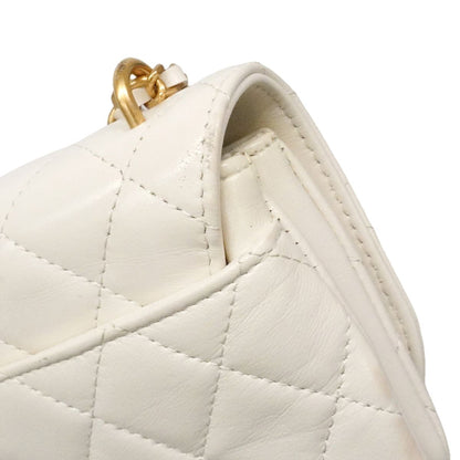 Chanel Shoulder Bag Quilted Lambskin White Champagne Gold — view 7