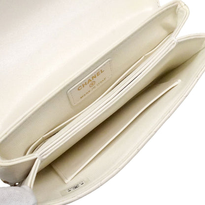 Chanel Shoulder Bag Quilted Lambskin White Champagne Gold — view 4