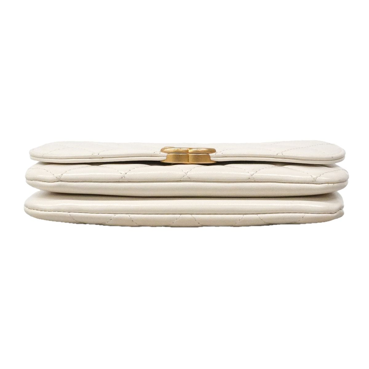Chanel Shoulder Bag Quilted Lambskin White Champagne Gold — view 3
