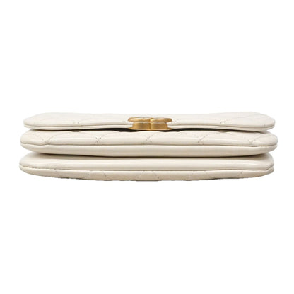 Chanel Shoulder Bag Quilted Lambskin White Champagne Gold — view 3