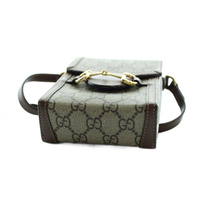 Gucci Horsebit 1955 Mini Shoulder Bag GG Supreme Canvas Leather Brown — view 4
