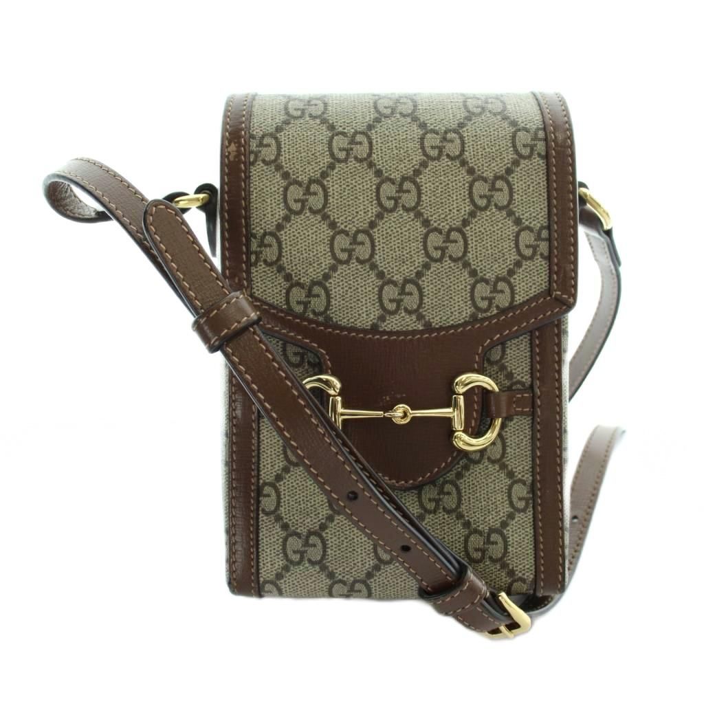 Gucci Horsebit 1955 Mini Shoulder Bag GG Supreme Canvas Leather Brown