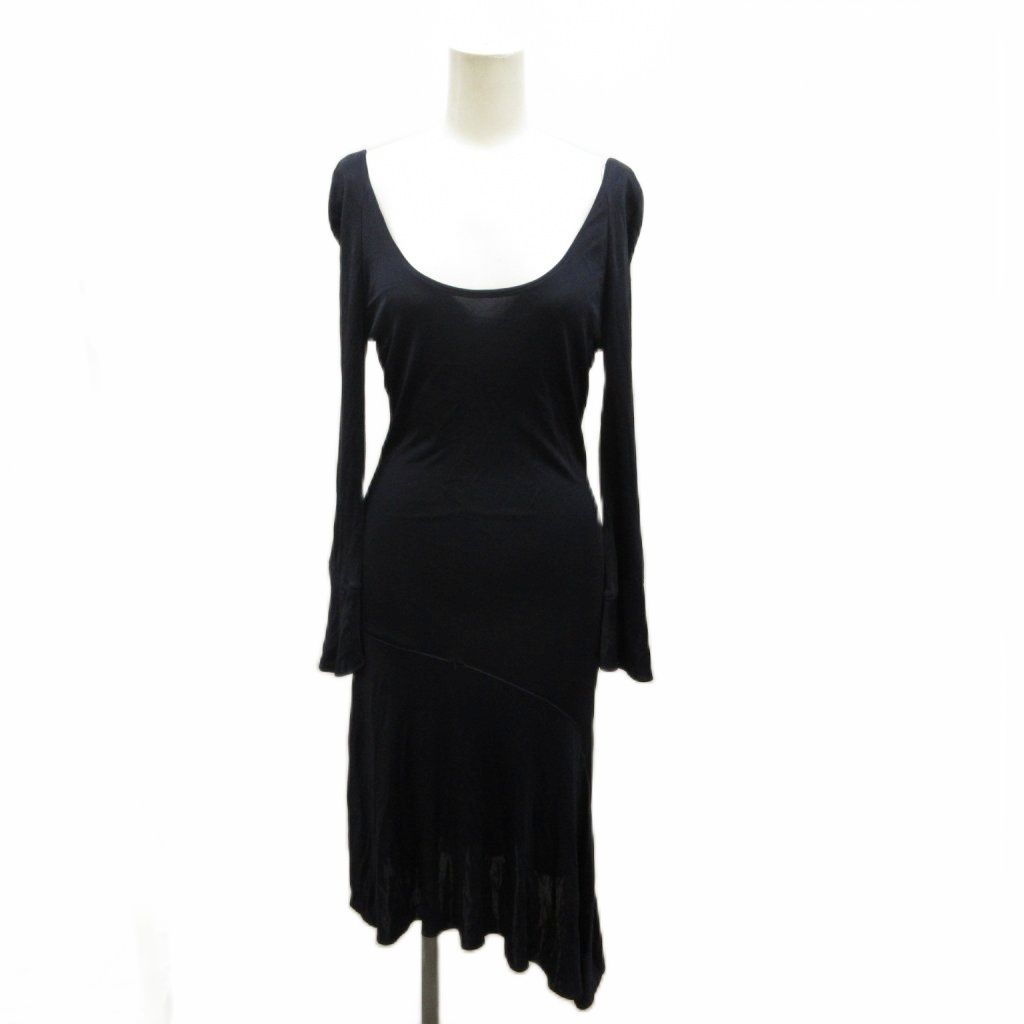 Versace Gianni Dress Long Sleeve Neck Asymmetric Hem /9 M Navy 40