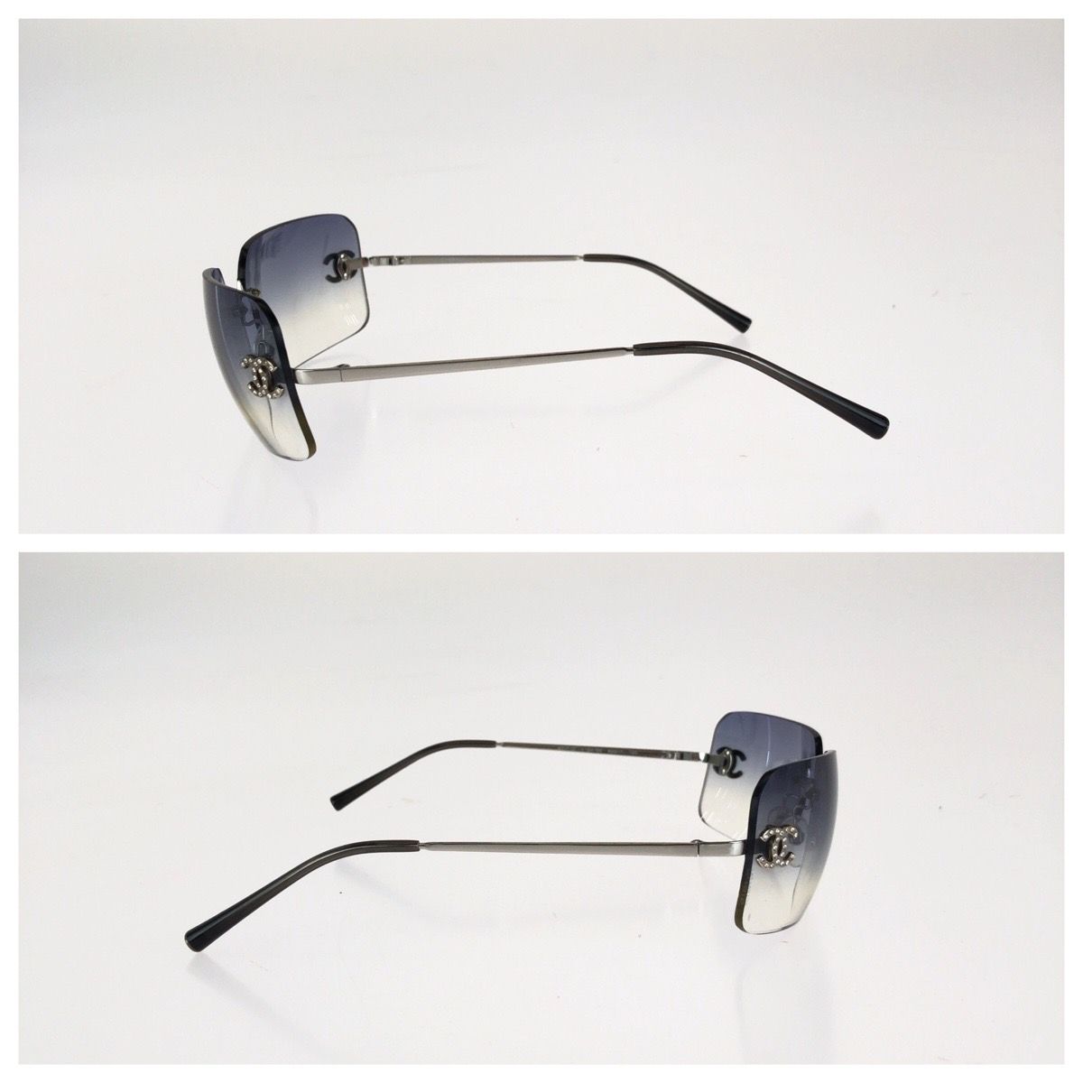 Chanel Rimless CC Logo Blue Silver Metal Acetate Sunglasses Eyewear — view 4