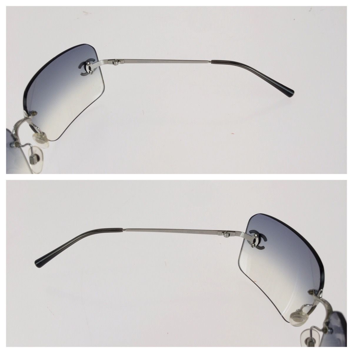 Chanel Rimless CC Logo Blue Silver Metal Acetate Sunglasses Eyewear — view 6