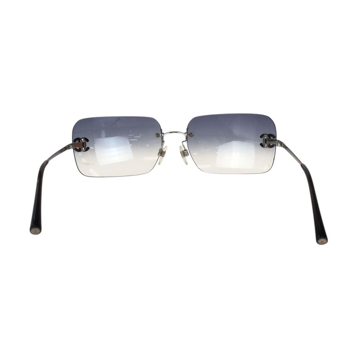 Chanel Rimless CC Logo Blue Silver Metal Acetate Sunglasses Eyewear — view 3
