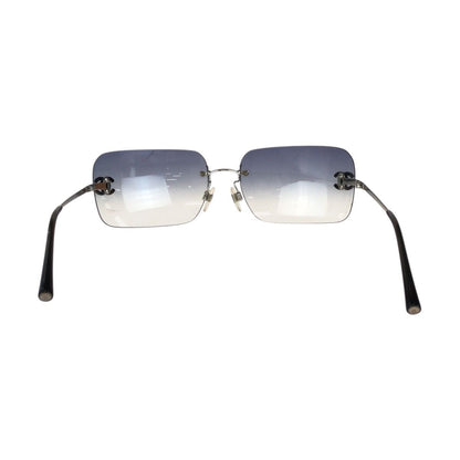Chanel Rimless CC Logo Blue Silver Metal Acetate Sunglasses Eyewear — view 3
