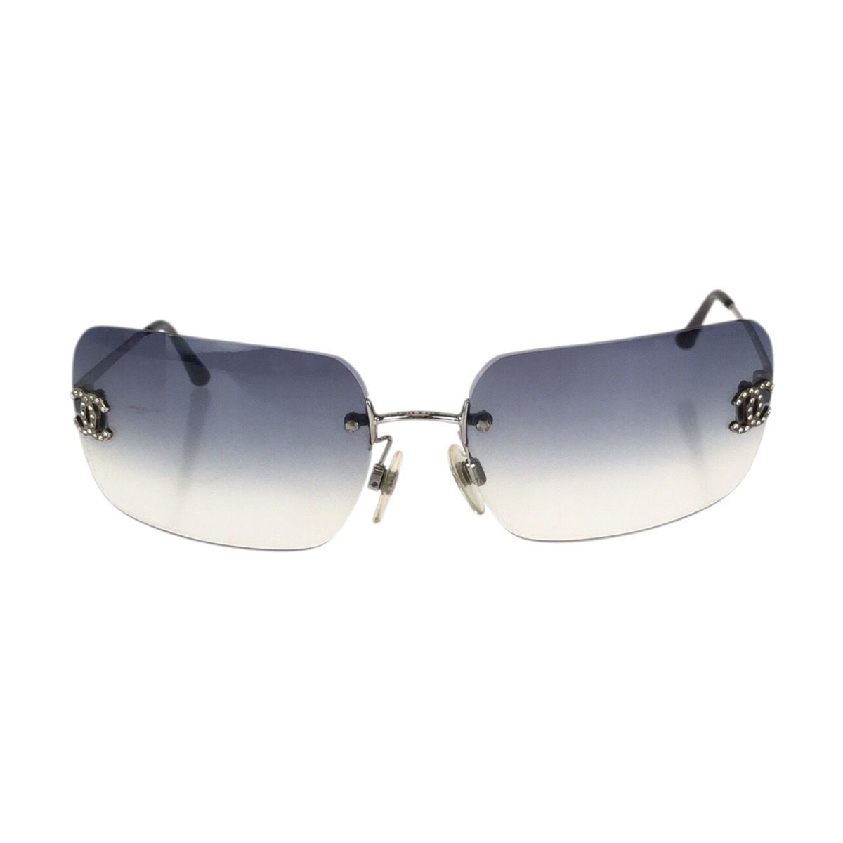 Chanel Rimless CC Logo Blue Silver Metal Acetate Sunglasses Eyewear — view 2