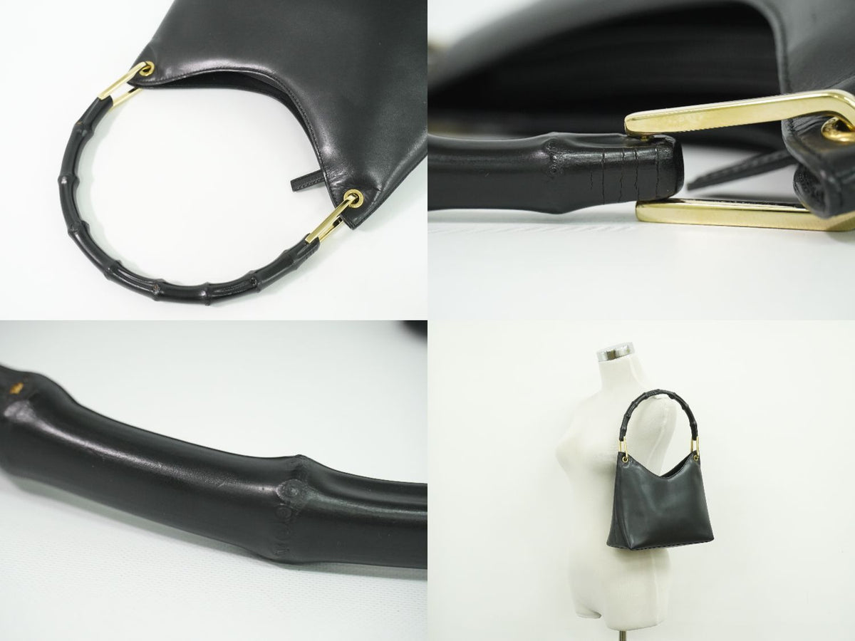 Gucci Bamboo 2-Way Shoulder Bag Leather Black — view 6