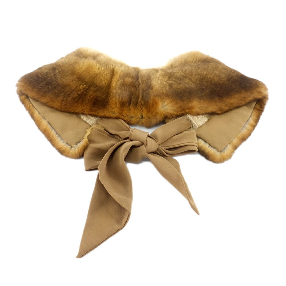 Fendi Tippet Brown Real Fur Silk 100% Collar Shawl Scarf — view 2
