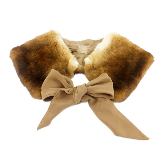 Fendi Tippet Brown Real Fur Silk 100% Collar Shawl Scarf