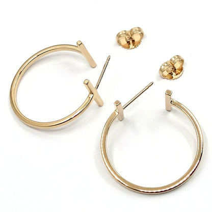 Tiffany & Co 18K Pink Gold T Wire Hoop Earrings Medium Rose — view 5