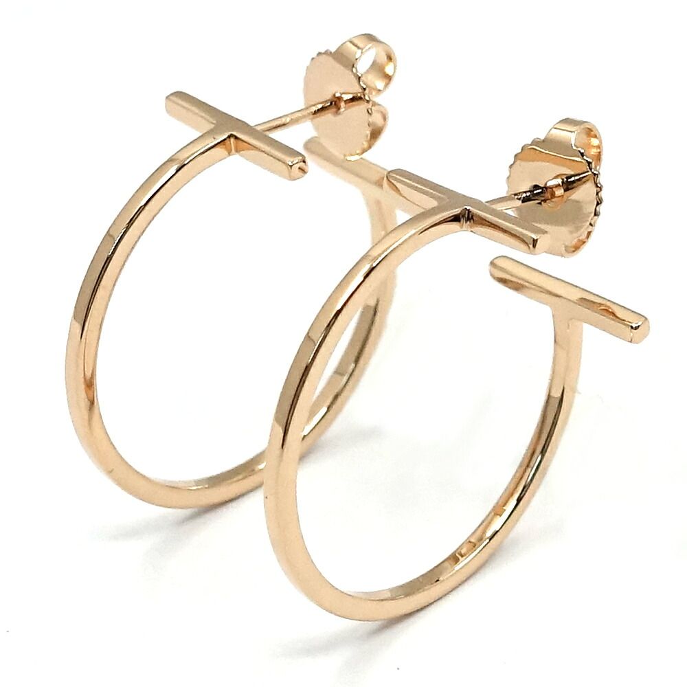 Tiffany & Co 18K Pink Gold T Wire Hoop Earrings Medium Rose