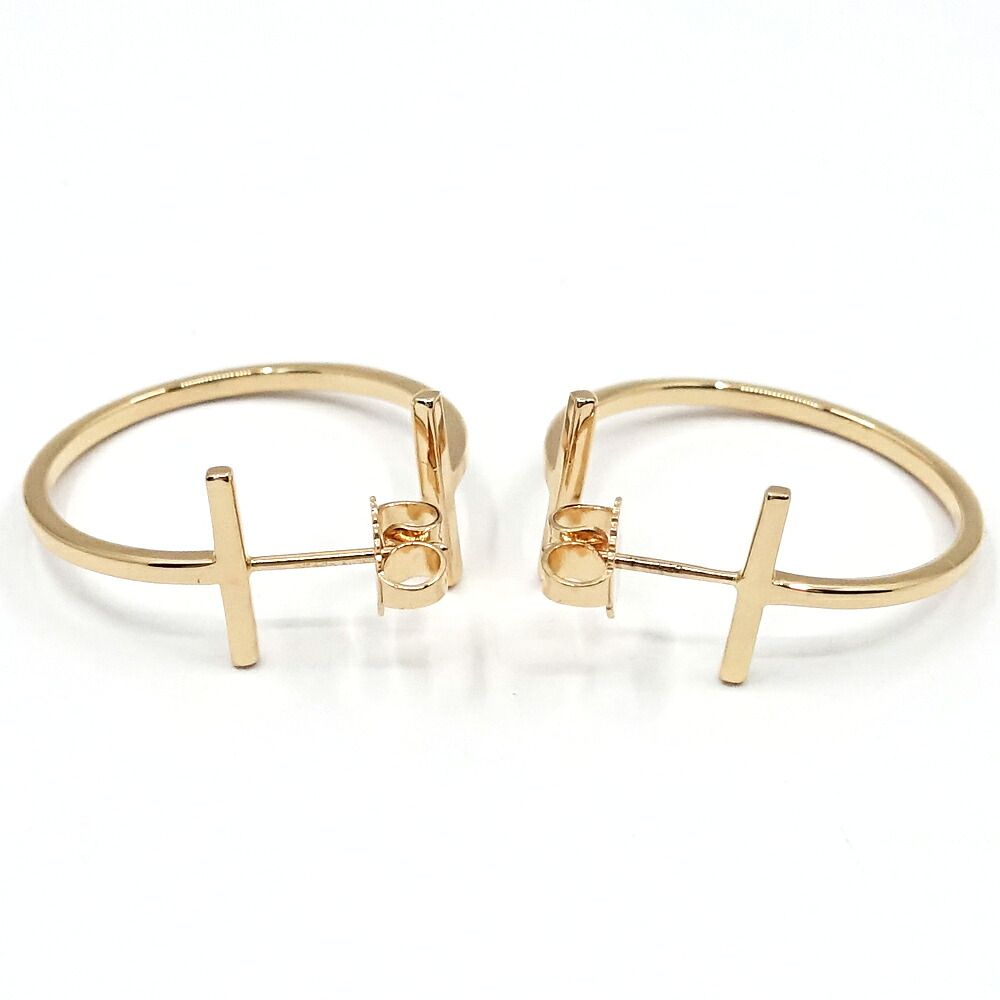 Tiffany & Co 18K Pink Gold T Wire Hoop Earrings Medium Rose — view 2