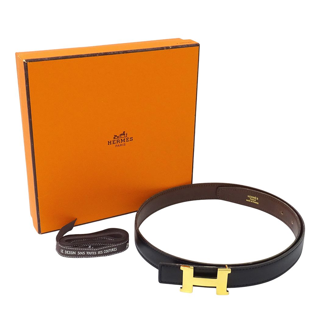 Hermes Belt H Box Calf Black Brown Gold 75 Reversible — view 7