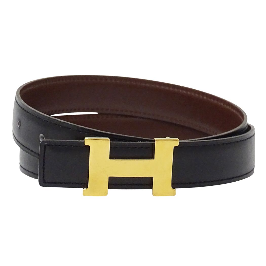 Hermes Belt H Box Calf Black Brown Gold 75 Reversible