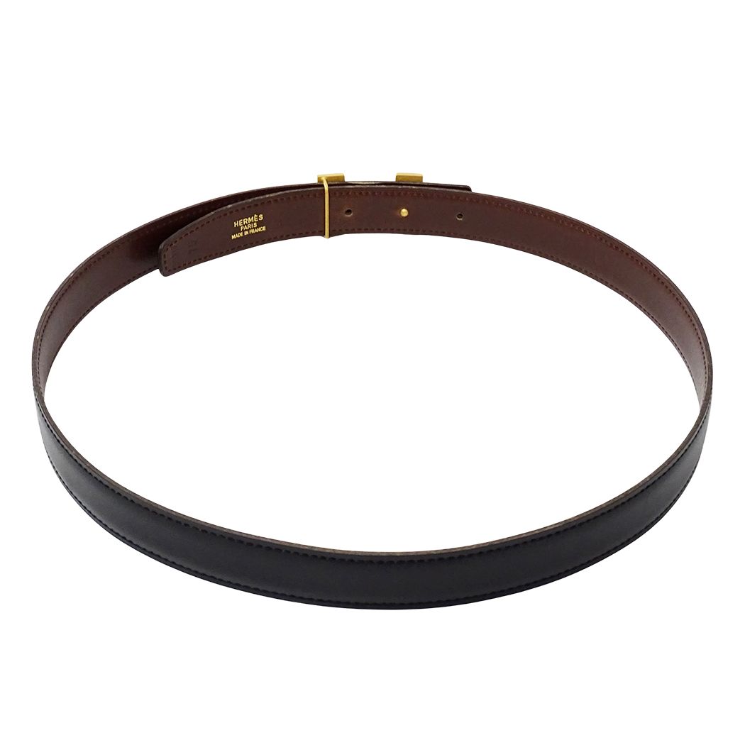 Hermes Belt H Box Calf Black Brown Gold 75 Reversible — view 3