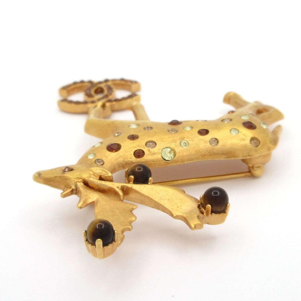 Chanel Brooch Gold Brown Clear CC Logo Reindeer — view 4