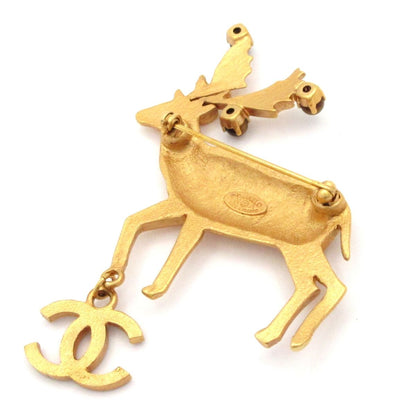 Chanel Brooch Gold Brown Clear CC Logo Reindeer — view 2