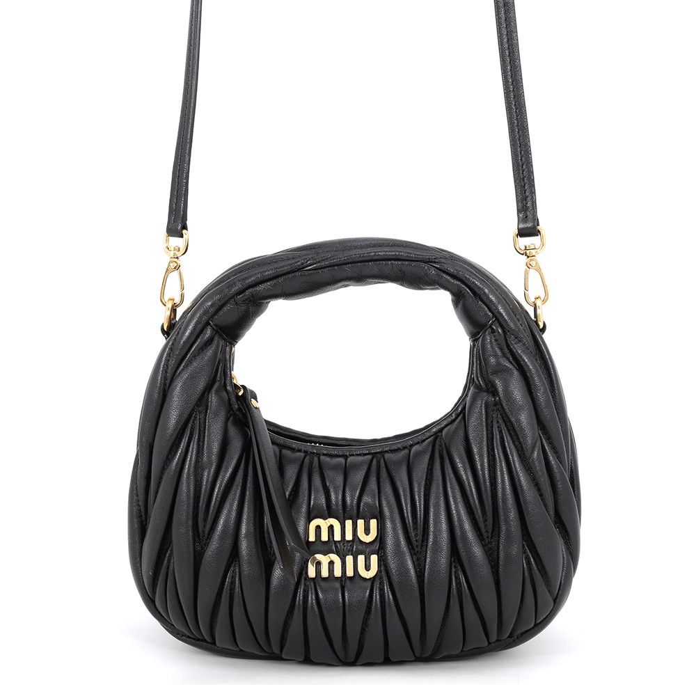 Miu Miu Handbag Wonder Matelasse Hobo Mini Leather 2-Way Black