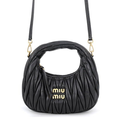 Miu Miu Handbag Wonder Matelasse Hobo Mini Leather 2-Way Black