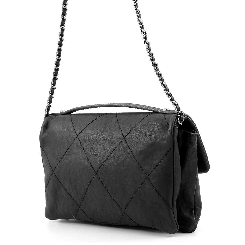 Chanel Chain Shoulder Bag Quilted CC Logo Hamptons Line Leather Black — view 2