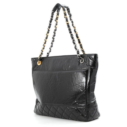 Chanel Chain Tote Bag CC Logo Quilted Shiny Aged Calfskin Black — view 2