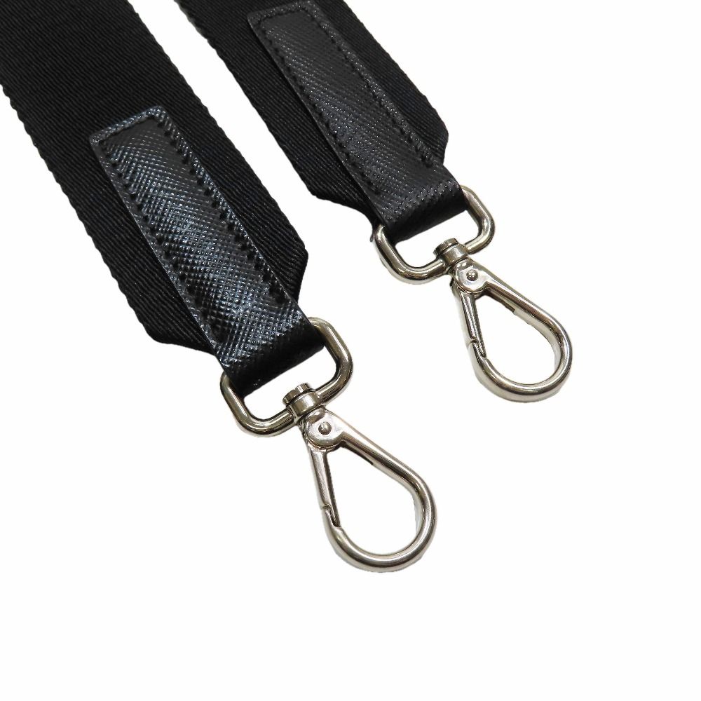 Prada Shoulder Strap Logo Nylon Leather D for Bag with Ring Black Silver — view 4