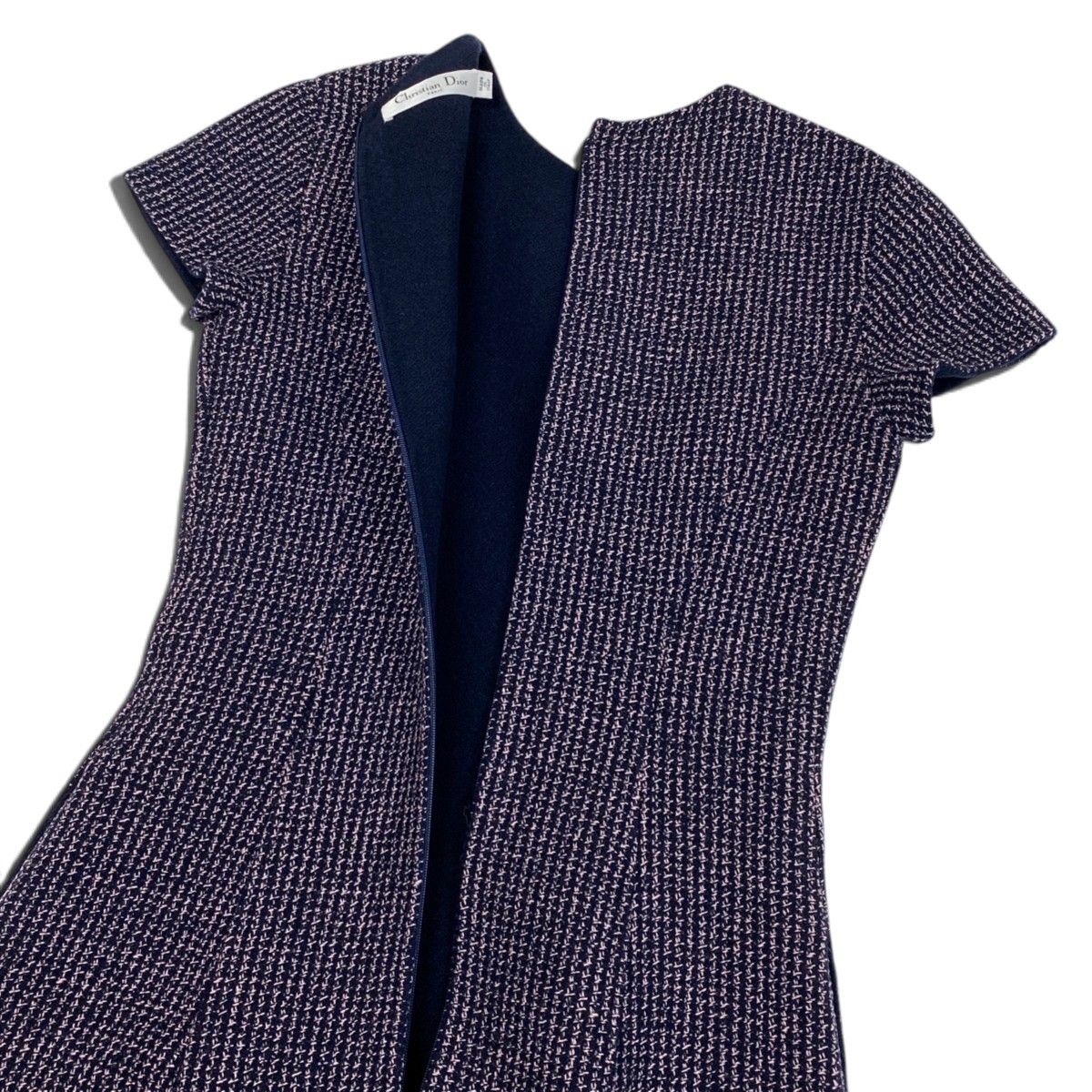 Dior Tweed Dress Navy Pink Wool — view 5