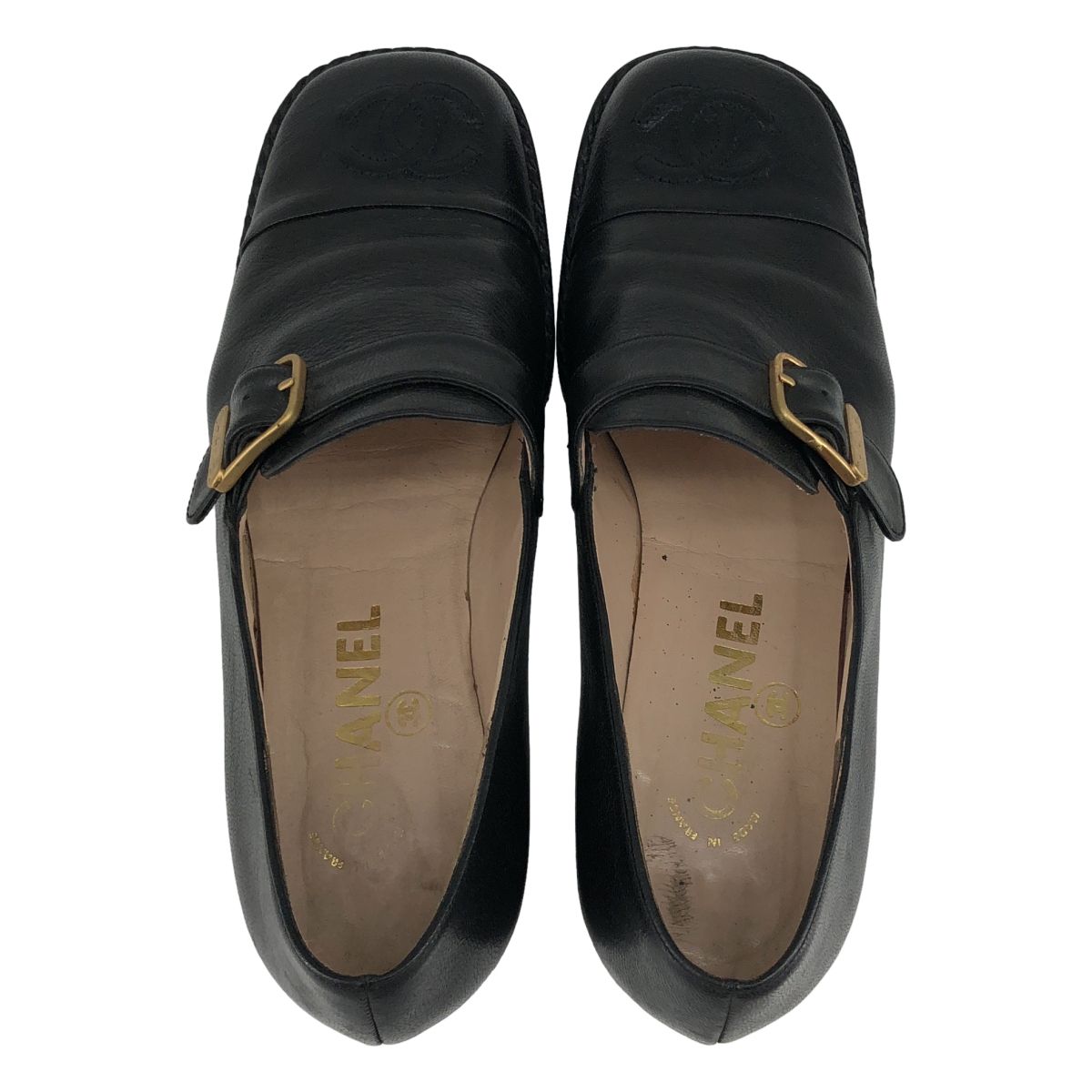 Chanel CC Logo Buckle Loafers Black — view 4